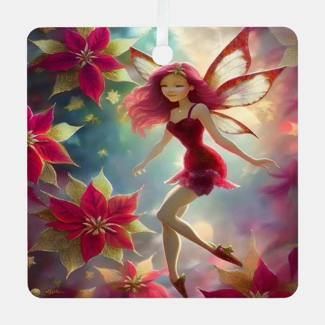 Christmas Fairy Collection - Rose Red Hair Metal Tree Decoration (Front)