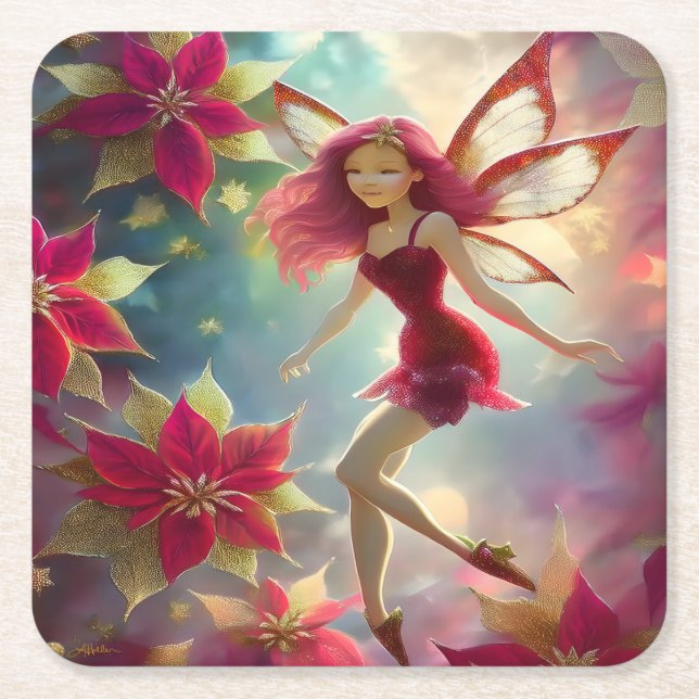 Christmas Fairy Collection - Rose Red Hair Square Paper Coaster (Front)