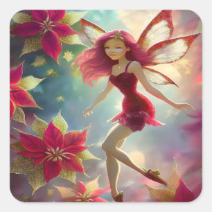 Christmas Fairy Collection - Rose Red Hair Square Sticker
