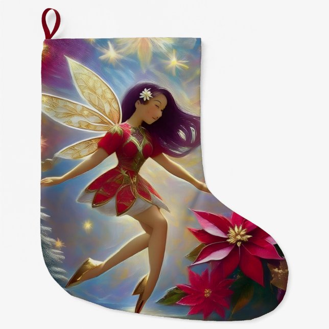 Christmas Fairy Collection - Straight Plum Hair Large Christmas Stocking (Front)