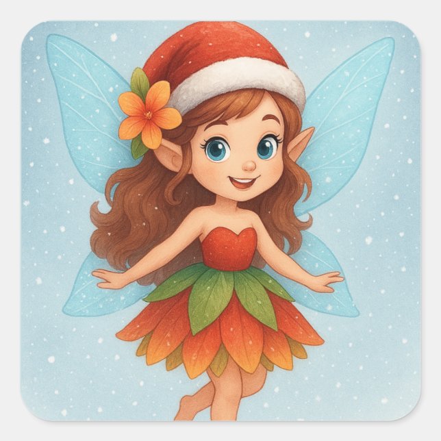 Christmas Fairy ,Cute Winter Fairy Holiday Square Sticker (Front)