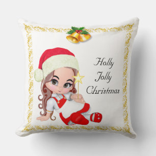 Christmas Fairy Dressed in Red & Golden Bells Cushion