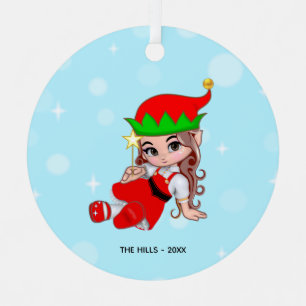 Christmas Fairy Elf Holding a Star Metal Ornament