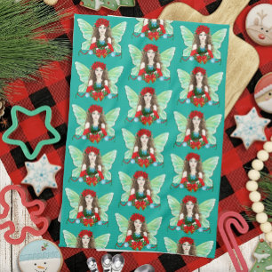 Christmas Fairy Fantasy Holly Bells Poinsettias   Tea Towel