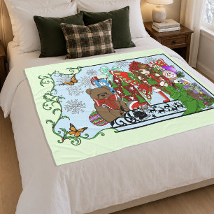Christmas Fairy Green Toys Festive Fleece Blanket