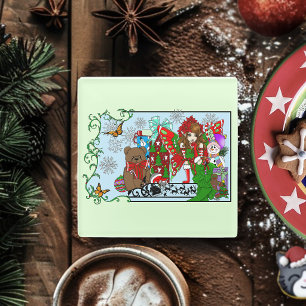Christmas Fairy Green Toys Festive Glass Coaster