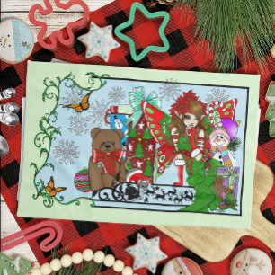 Christmas Fairy Green Toys Festive Tea Towel