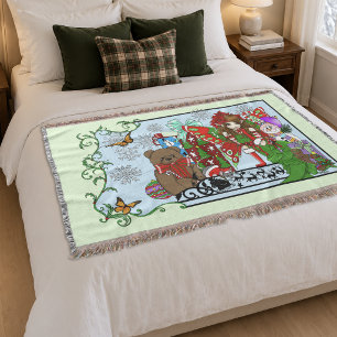 Christmas Fairy Green Toys Festive Throw Blanket