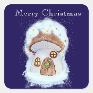 Christmas fairy house square sticker