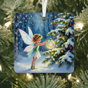 Christmas Fairy in an Enchanted Forest Metal Tree Decoration