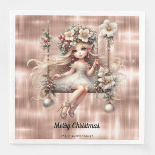 Christmas Fairy on Sparkle Rose Gold Background Napkin