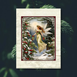 Christmas Fairy Pine Forest Holly Snow Rustic Wood Tissue Paper