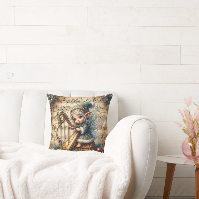 Christmas Fairy Playing a Harp Cushion (Couch)