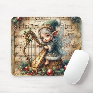 Christmas Fairy Playing a Harp Mouse Mat