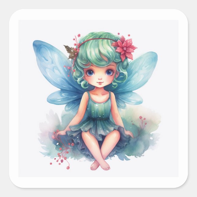 Christmas fairy square sticker (Front)