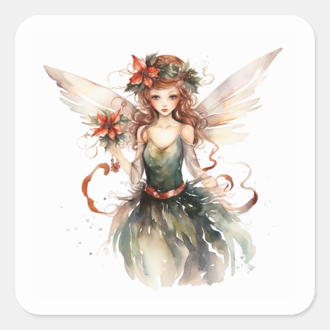 Christmas fairy square sticker (Front)