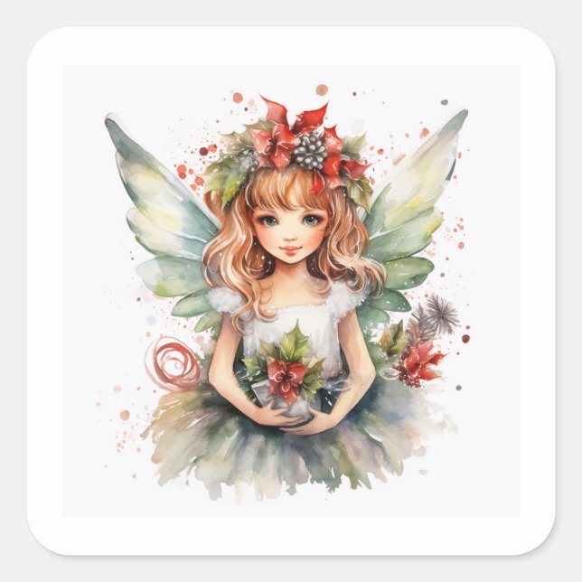Christmas fairy square sticker (Front)