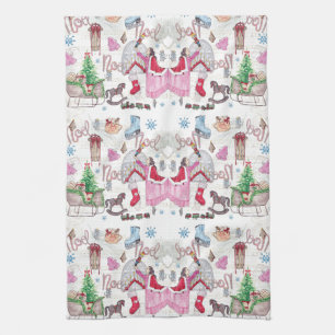 Christmas Fairy Tale Hand painted watercolor Tea Towel