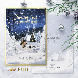 Christmas Fairy Tale, Tricolor Collie Dog & Lamb - Foil Holiday Card