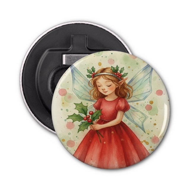 Christmas Fairy Watercolor Art Bottle Opener (Front)