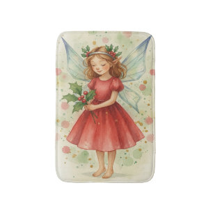 Christmas Fairy Watercolor Art Holiday Bath Mat