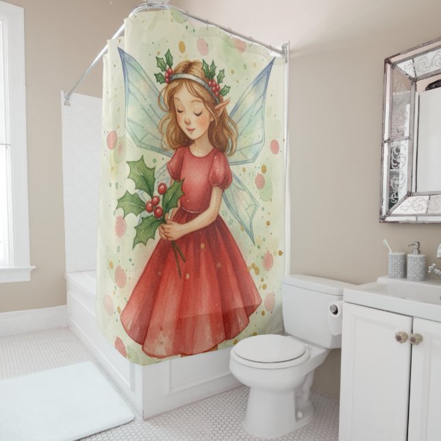 Christmas Fairy Watercolor Art Holiday Shower Curtain (In Situ)
