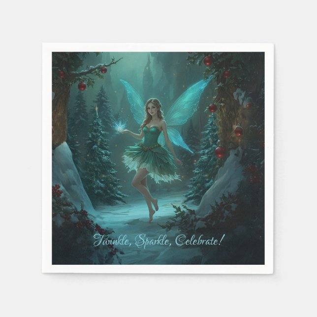 Christmas Fairy with a Spark of Magic Holiday Napkin (Front)