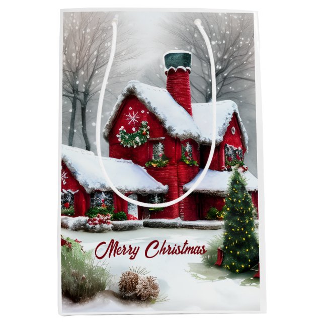 Christmas Fairytale Landscape Medium Gift Bag (Front)