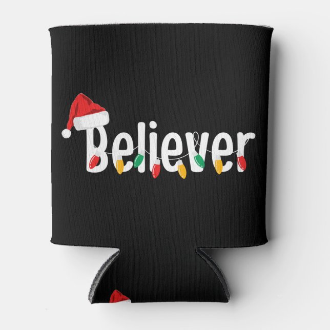 Christmas Faith Believer | Santa Claus Xmas Lights Can Cooler (Front)