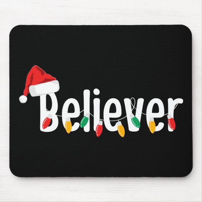 Christmas Faith Believer | Santa Claus Xmas Lights Mouse Mat (Front)