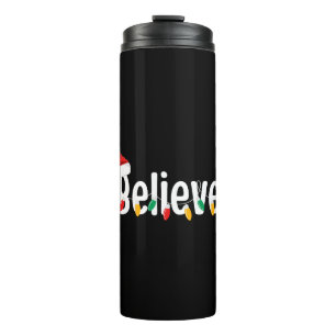 Christmas Faith Believer   Santa Claus Xmas Lights Thermal Tumbler