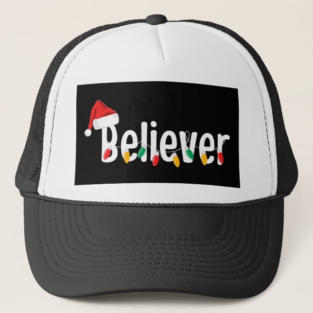 Christmas Faith Believer | Santa Claus Xmas Lights Trucker Hat (Front)