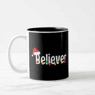 Christmas Faith Believer   Santa Claus Xmas Lights Two-Tone Coffee Mug