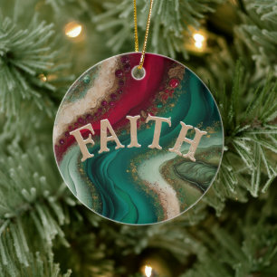 Christmas Faith Evergreen Cranberry & Gold Ceramic Tree Decoration