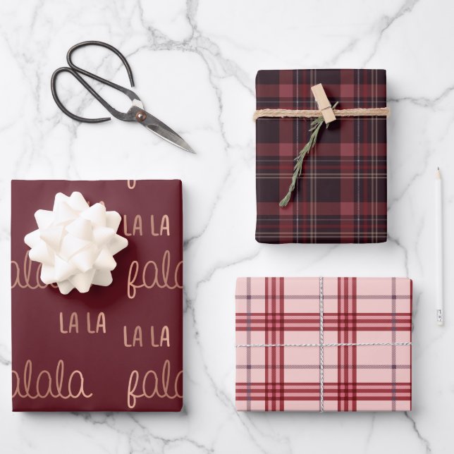 Christmas Falala lala Plaid set  Wrapping Paper Sheet (Front)