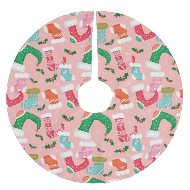 Christmas falalala pink -Stockings  Brushed Polyester Tree Skirt (Front)