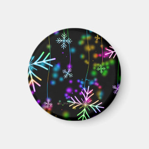 Christmas falling rainbow coloured snowflakes Slip Magnet