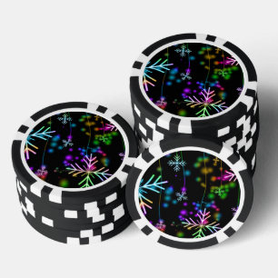 Christmas falling rainbow coloured snowflakes Slip Poker Chips