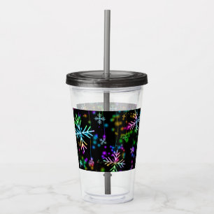 Christmas falling various neon colours snowflakes acrylic tumbler
