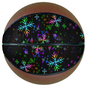 Christmas falling various neon colours snowflakes  basketball