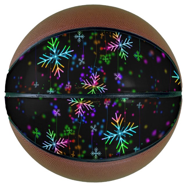 Christmas falling various neon colours snowflakes  basketball (Front)