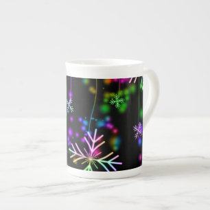 Christmas falling various neon colours snowflakes  bone china mug