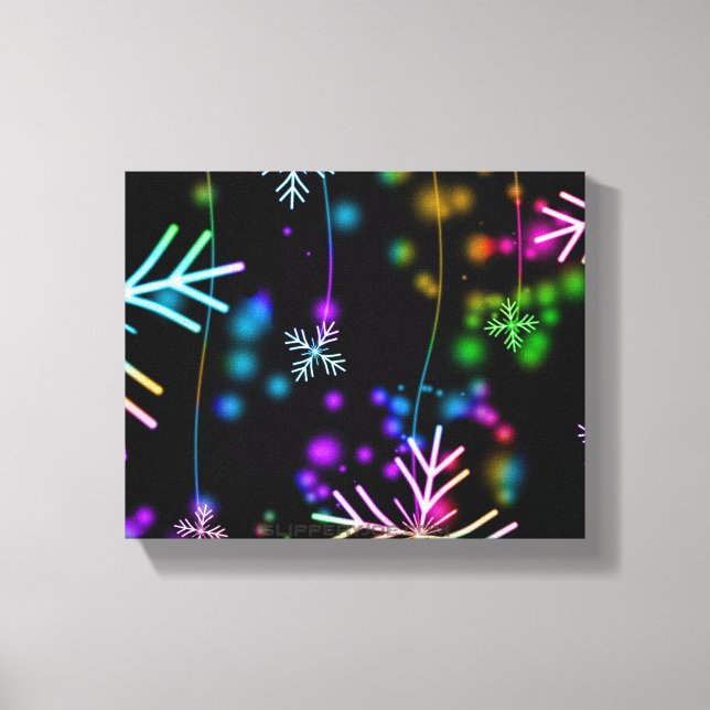 Christmas falling various neon colours snowflakes  canvas print (Front)
