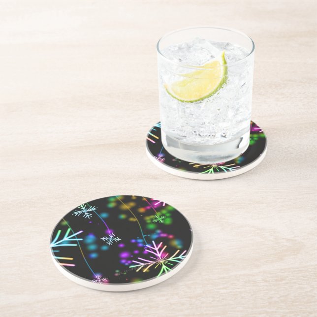 Christmas falling various neon colours snowflakes  coaster (Side)