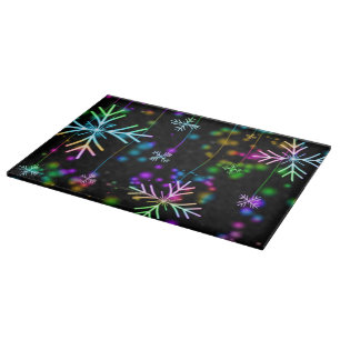 Christmas falling various neon colours snowflakes cutting board