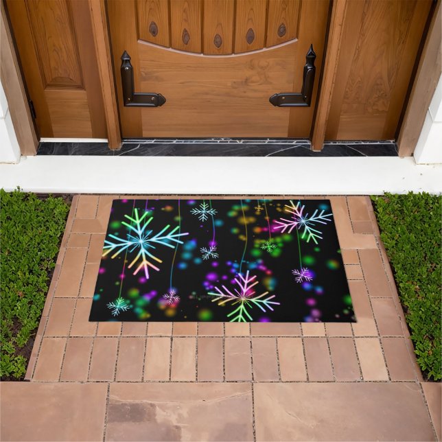 Christmas falling various neon colours snowflakes  doormat (Outdoor)