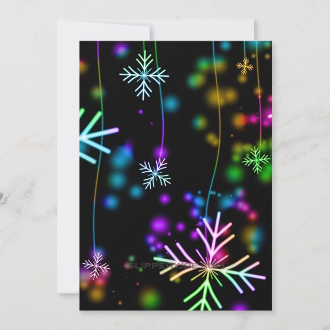 Christmas falling various neon colours snowflakes  holiday card (Front)