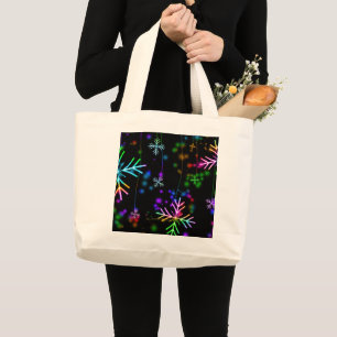 Christmas falling various neon colours snowflakes large tote bag