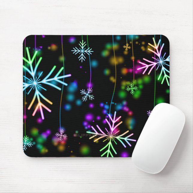 Christmas falling various neon colours snowflakes  mouse mat (With Mouse)