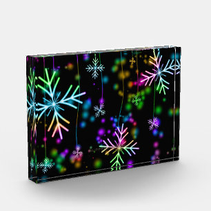 Christmas falling various neon colours snowflakes photo block